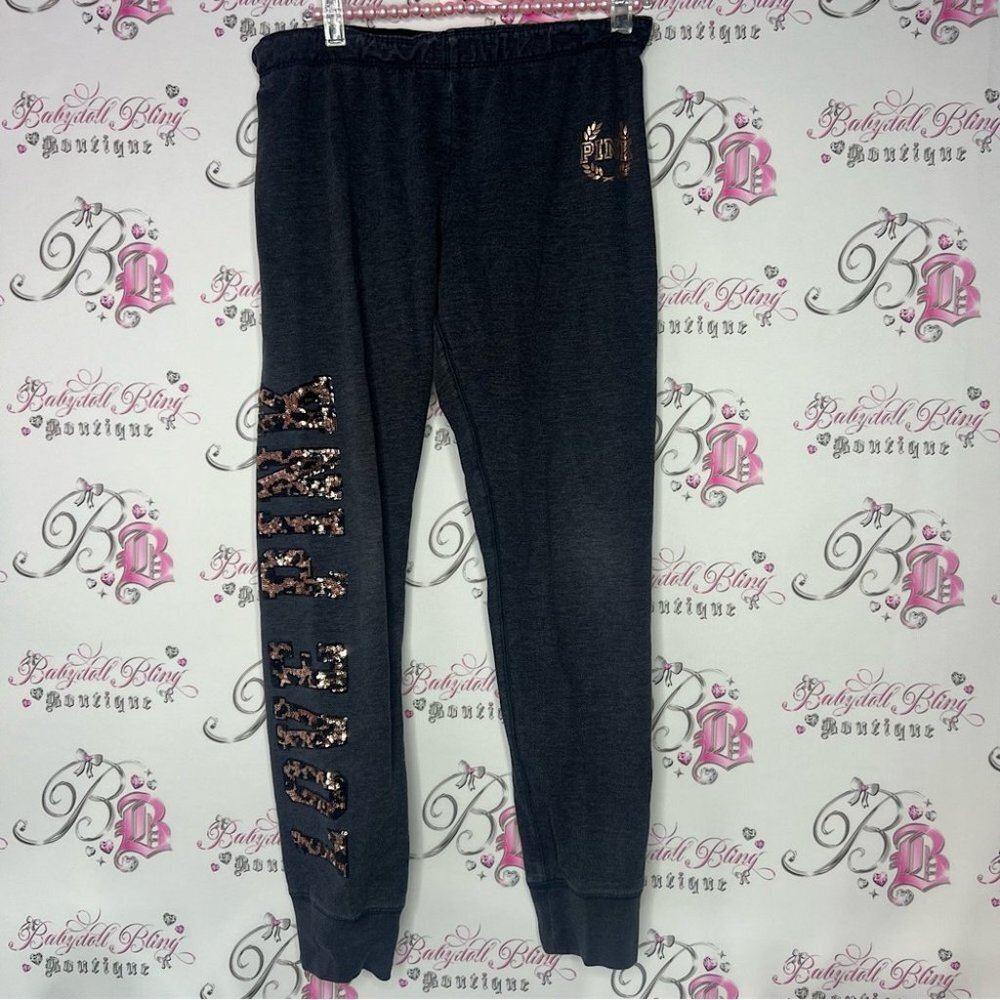 Victoria secret pink sequin jogger pants cheetah print love pink sweat pants y2k